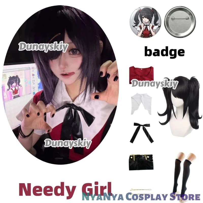 Costume Cosplay Game Abyss KAngel Needy Girl Overdose, Parrucca, Scarpe, Uniforme JK Anime, Set Gonna in Pelle, Costume Cosplay Ame Chan