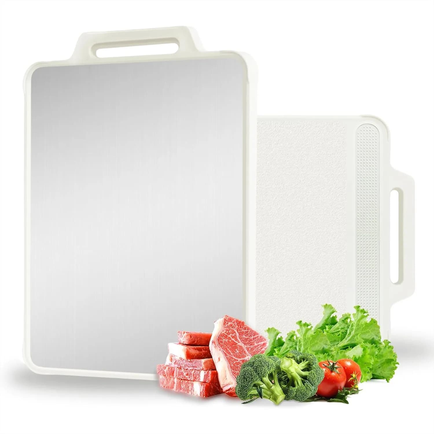 Tagliere in Acciaio Inossidabile a Doppio Lato per Cucina, Grande 16"x11" con Scanalatura per Succhi, in Paglia di Grano PP per Verdure e Frutta