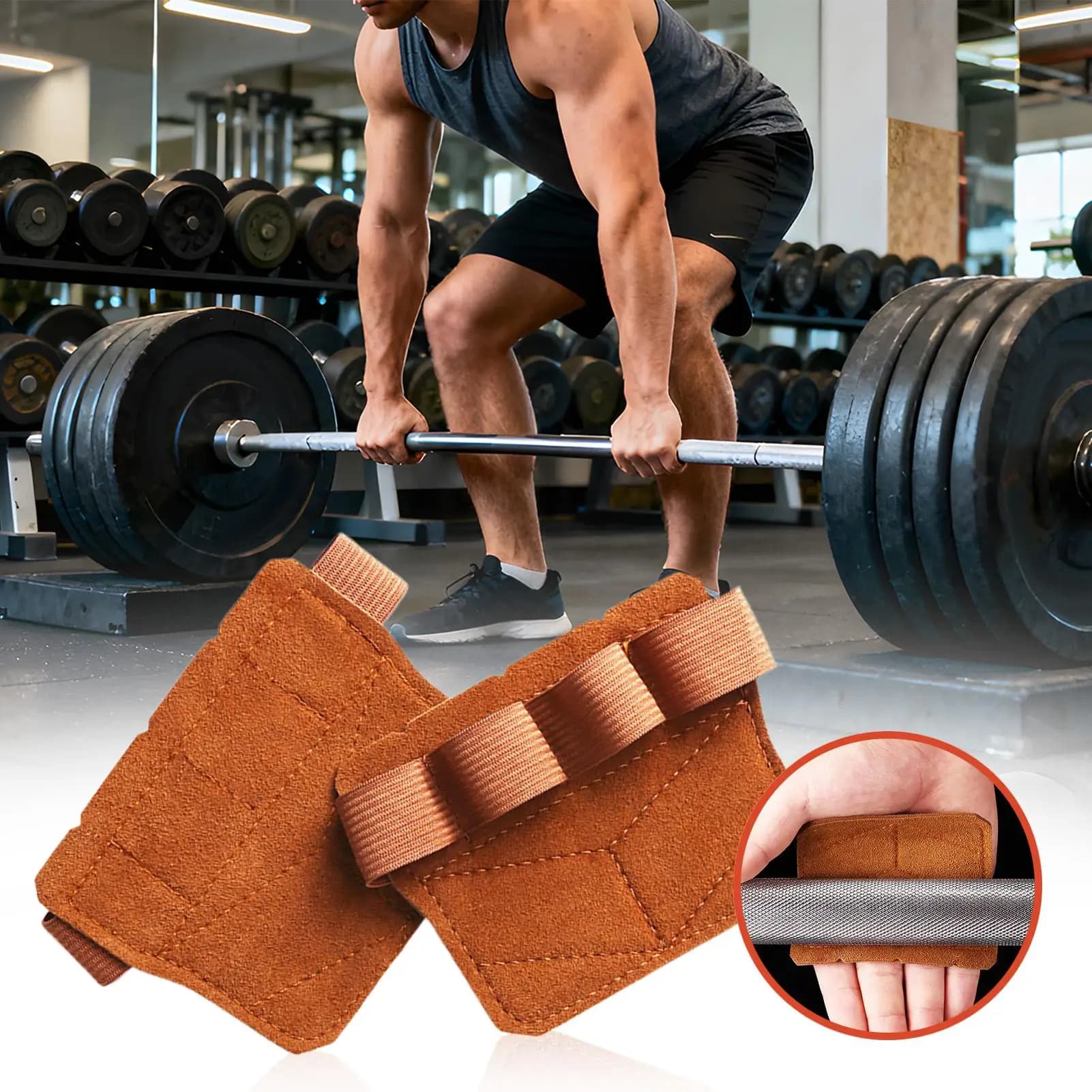 PU Leather Gym Gloves Non-slip Handles Weight Power Belt Lifting Bearings Stack Belt Fitness Gloves for Training Palm Protection