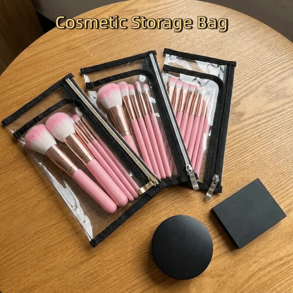 Borsa Portatile in PVC per Pennelli da Trucco, Design Trasparente Multistrato, Custodia Impermeabile per Polveri e Compatti, Porta Passaporto da Viaggio
