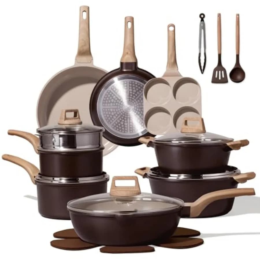 Set di Pentole in Ceramica, Set di Pentole e Padelle Antiaderenti, Set di Pentole e Padelle con Padella, Set da Cucina Compatibile con Induzione, PF