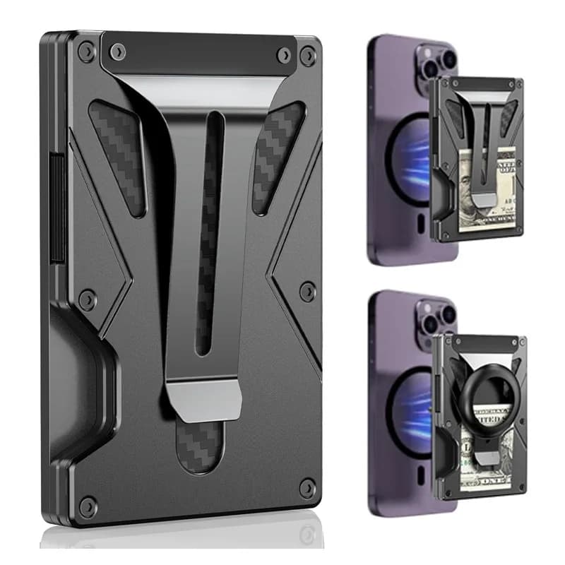 Portafoglio Portafoglio magnetico per iPhone Portafoglio leggero per telefono Portafoglio da uomo in alluminio ultrasottile con blocco RFID 15 slot per schede