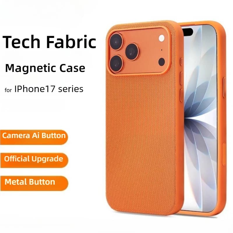 Custodia Originale in Tessuto Tecnologico per iPhone 17 Pro Max Air 16 15 14 13 12 Pro con MagSafe, Bottoni AI e Protezione Fotocamera