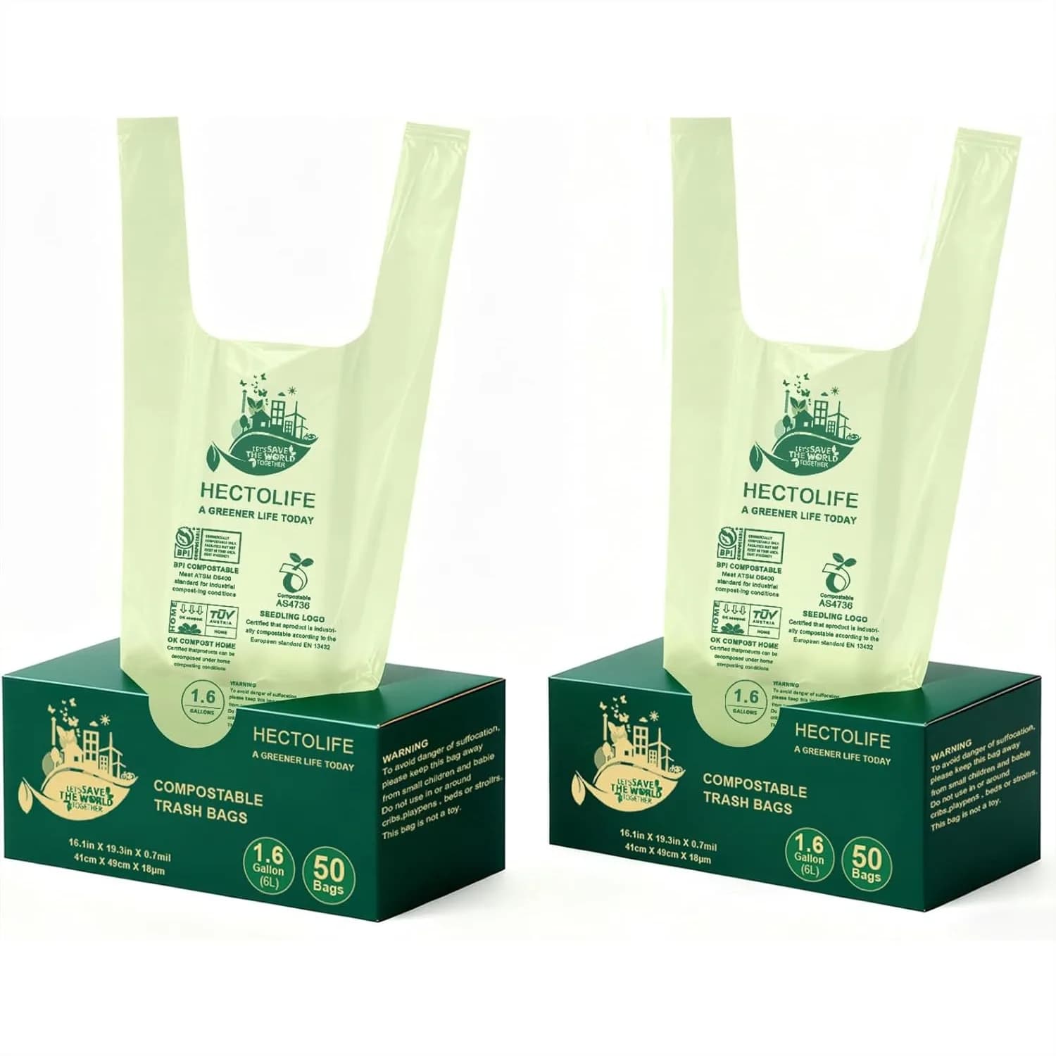 Sacchetti Compostabili da 6 Litri con Manico e Laccio, Confezione da 100 Sacchetti Resistenti allo Strappo per Rifiuti Alimentari da Cucina per Piccoli Contenitori