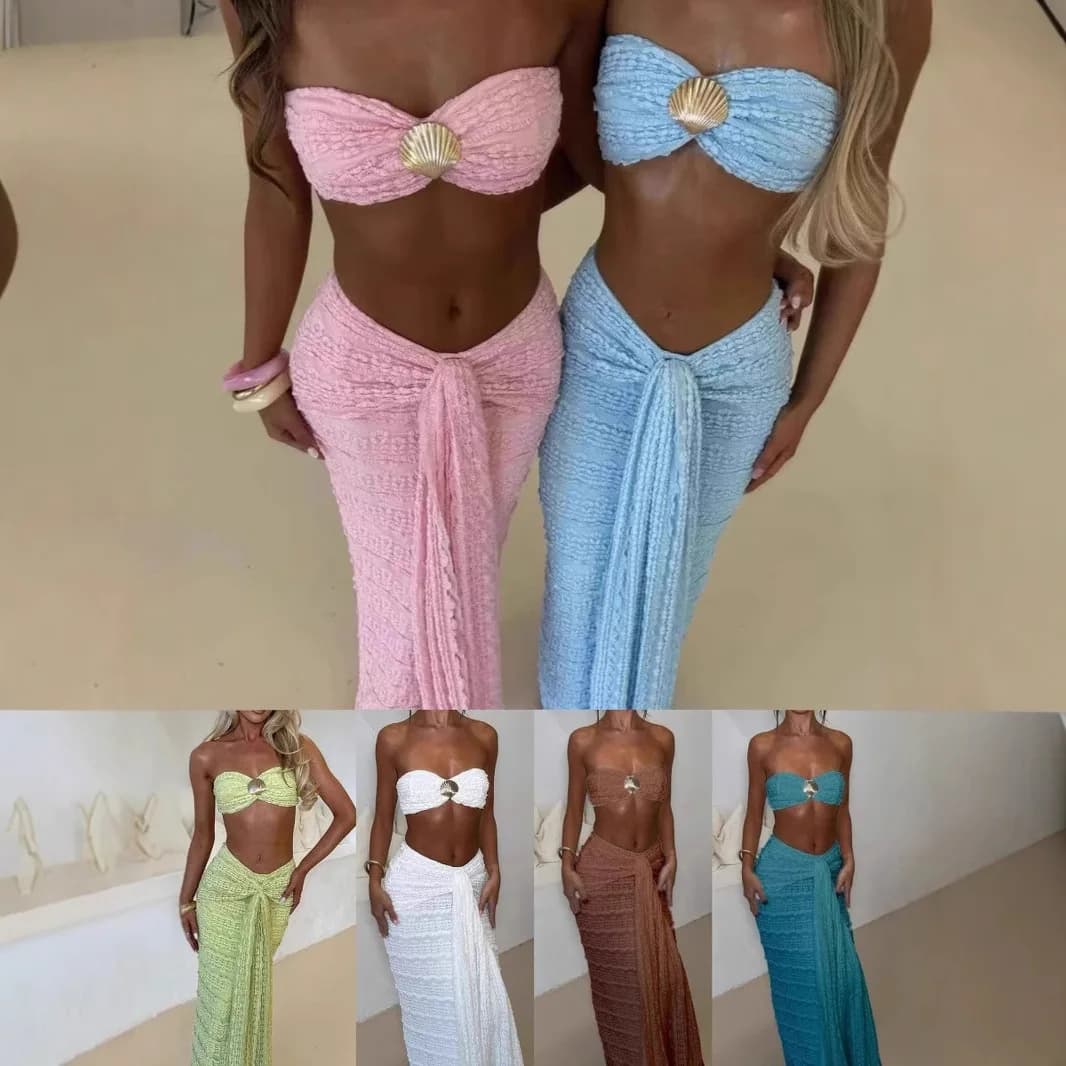 Costume da Bagno Due Pezzi Casual con Ricamo in Pizzo per Vacanze e Spiaggia, Abbigliamento Femminile GY26049, Set Uniforme Scolastica per Studentesse, Outfit da Lavoro