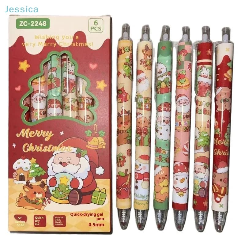 ♥ Penna neutra a tema natalizio Penna gel nera da 0,5 mm 6 pezzi/set Forniture di cancelleria per scrittura scolastica per studenti