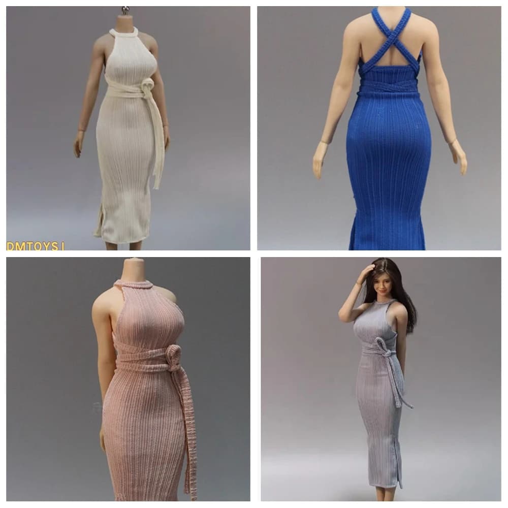 Abito lungo da sera 1/6 per soldatessa, completo da soldatessa con gonna senza schienale, vestiti adatti per action figure.