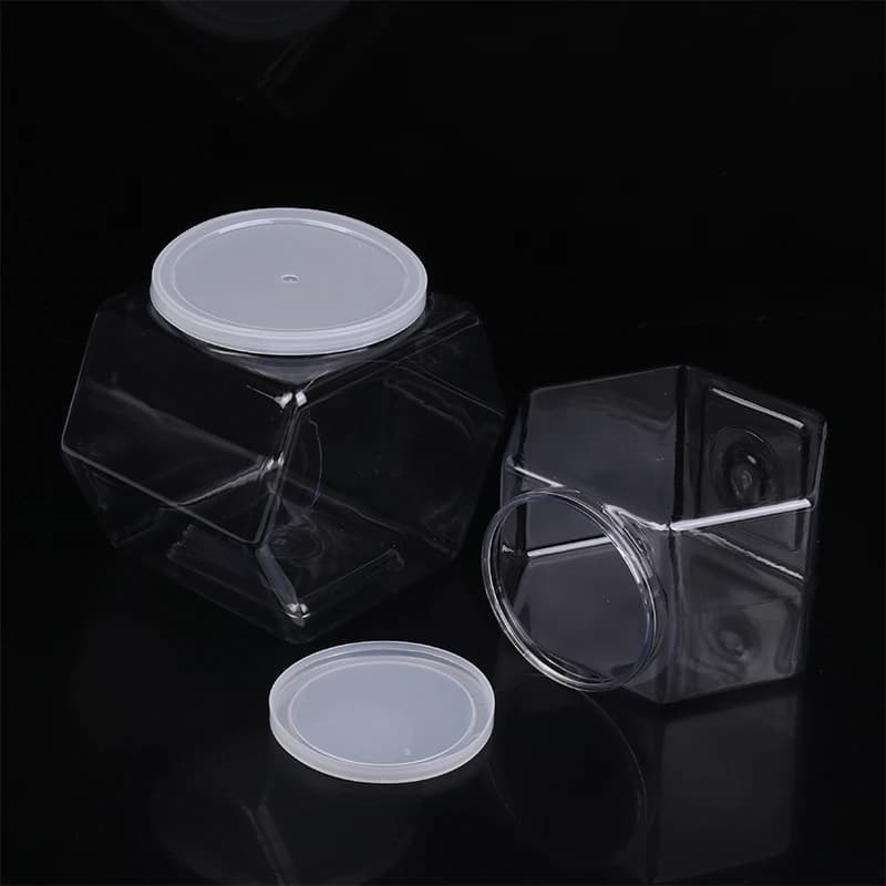 Transparent Hexagonal Candy Cookie Jar Plastic Packaging Jars Sealed With Lid Food Storage Container Kitchen Supplies Portable