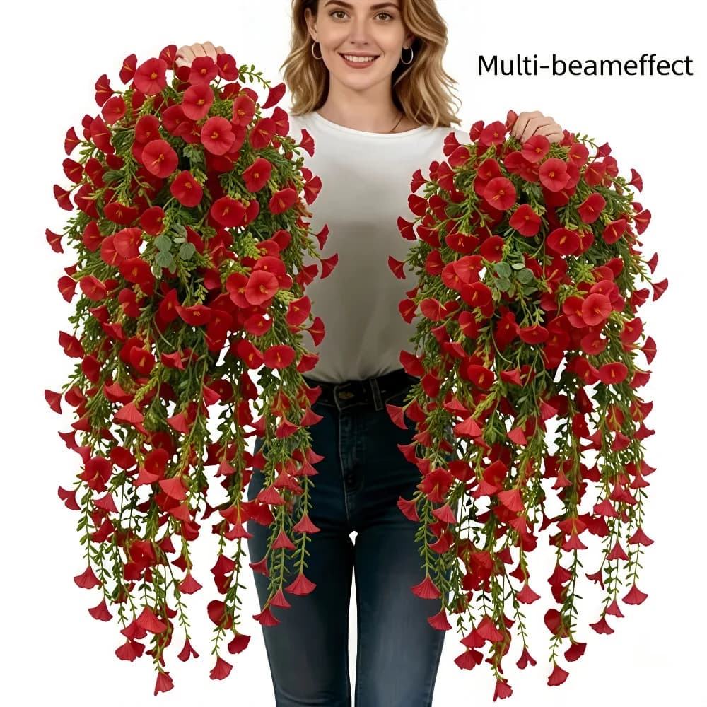 2 Pezzi Striscia di Fiori Rossi Artificiali da Appendere, Decorazione Murale, Piante Finte per Finestre e Casa 2026