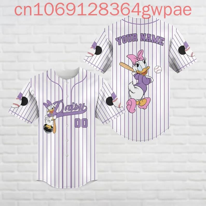 Maglia da baseball con stampa 3D Daisy Duck Estate Uomo Donna Camicie da baseball casual Top Maglia da baseball Camicia a maniche corte alla moda