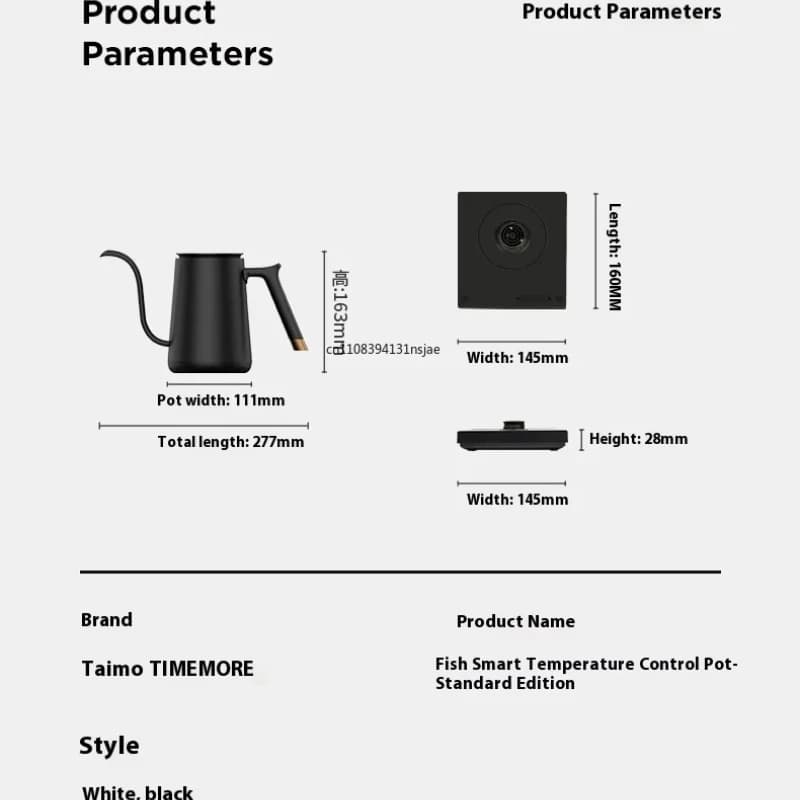 Electric kettle Timemore Fish Smart 2026 600ml 220V with Beccuccio Fine and Control Customizable Temperature for Coffee Prepared for Hand