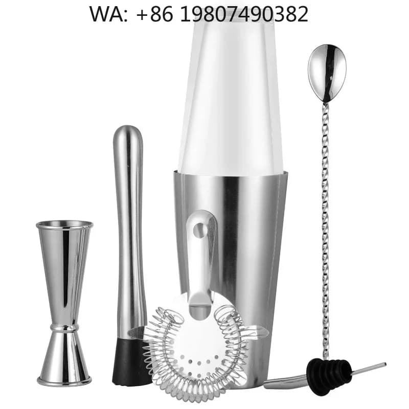 7Pcs Compact Eco Friendly Stainless Steel Boston Cocktail Shaker Bar Kit 450ml Essential Mixology Tools For Small Mini