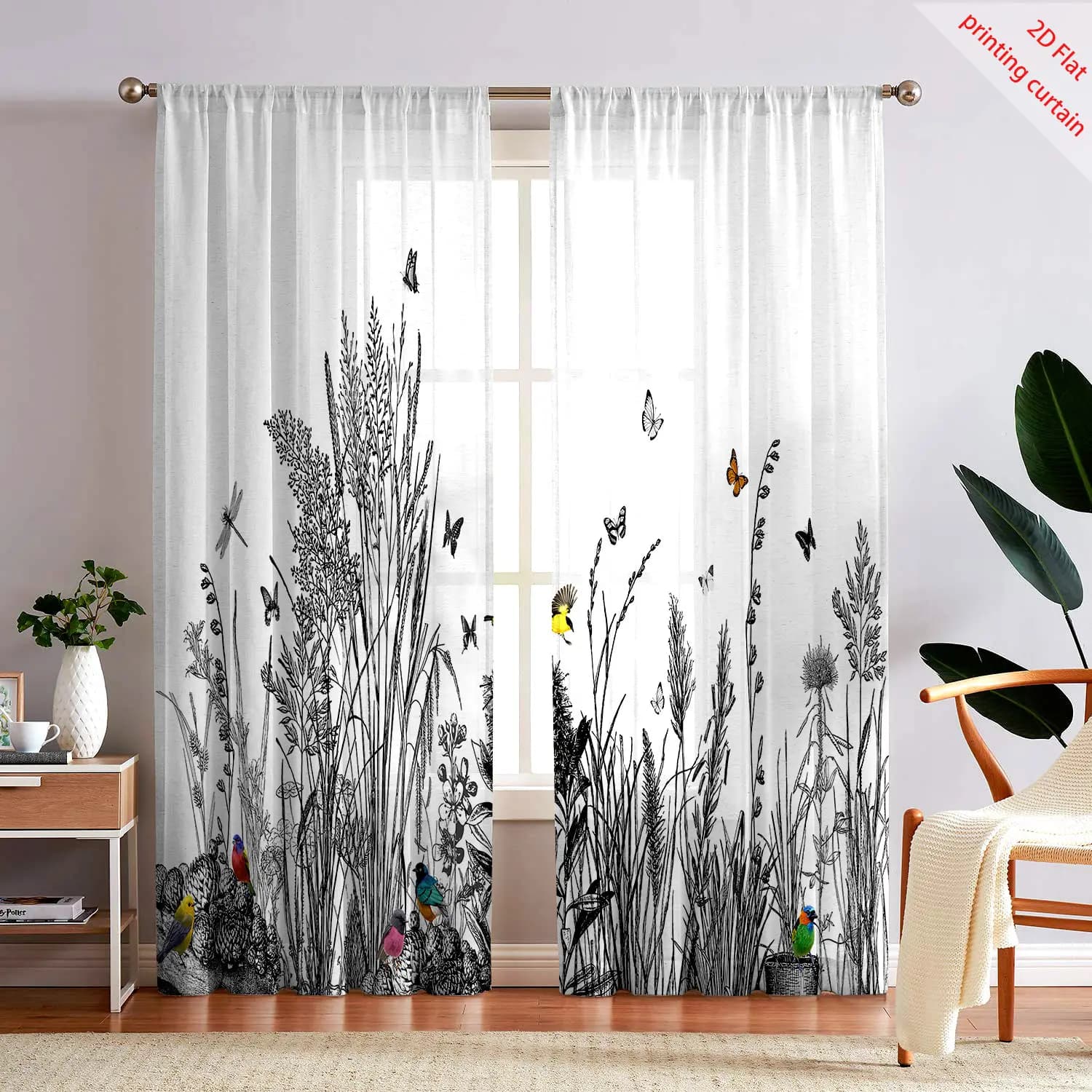 Tenda per schermo trasparente stampata con piante, decorazione per vetrine domestiche, adatta per ufficio, soggiorno, camera da letto, finestre del balcone