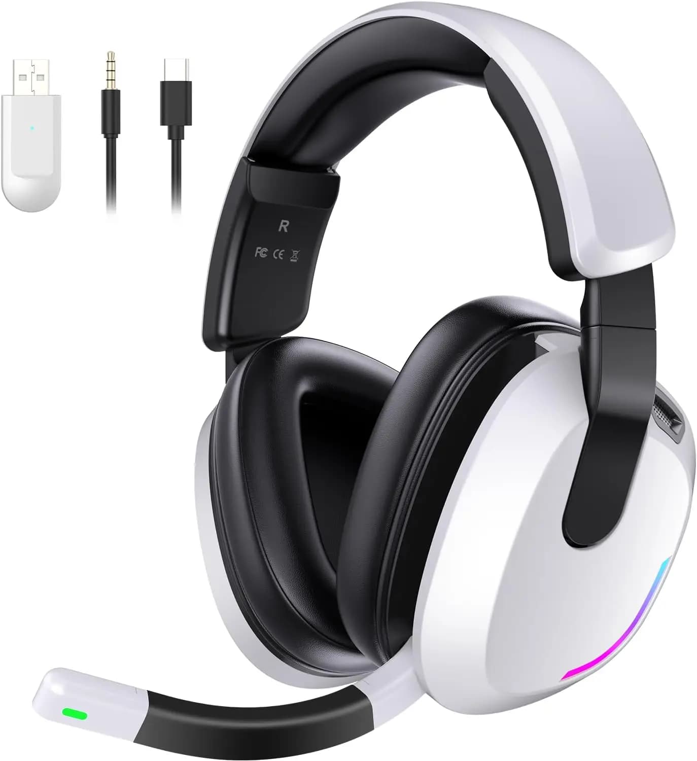 Gaming Wireless Headphones for PS5 PS4 PC Switch Mac - Over-Ear RGB with Rumor Erasing Microphone, 60 Hours Autonomy, Audio Surround 7.1