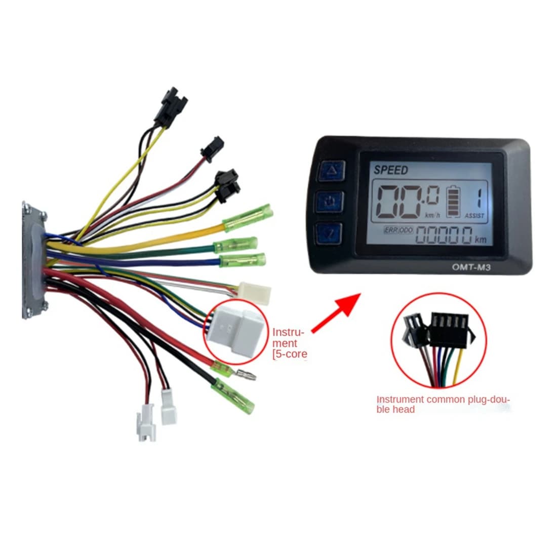 Controller OMT-M3 a onda quadra JN 15A con display e luce per kit bici elettrica da montagna 36V/48V 250W/350W