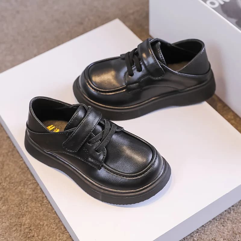 Kids Leather Shoes Classic Black Boys Girls Uniform Shoes for Back To School Simple Children Causal School Loafers Soft Non-slip