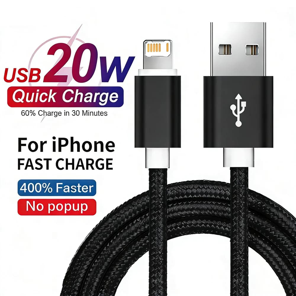 USB 20W Fast Charging Weaving Cable For iPhone X XR XS Max 11 12 13 14 Pro Max 6S 7 8 14 Plus Nylon Braided Quick Charge Cables