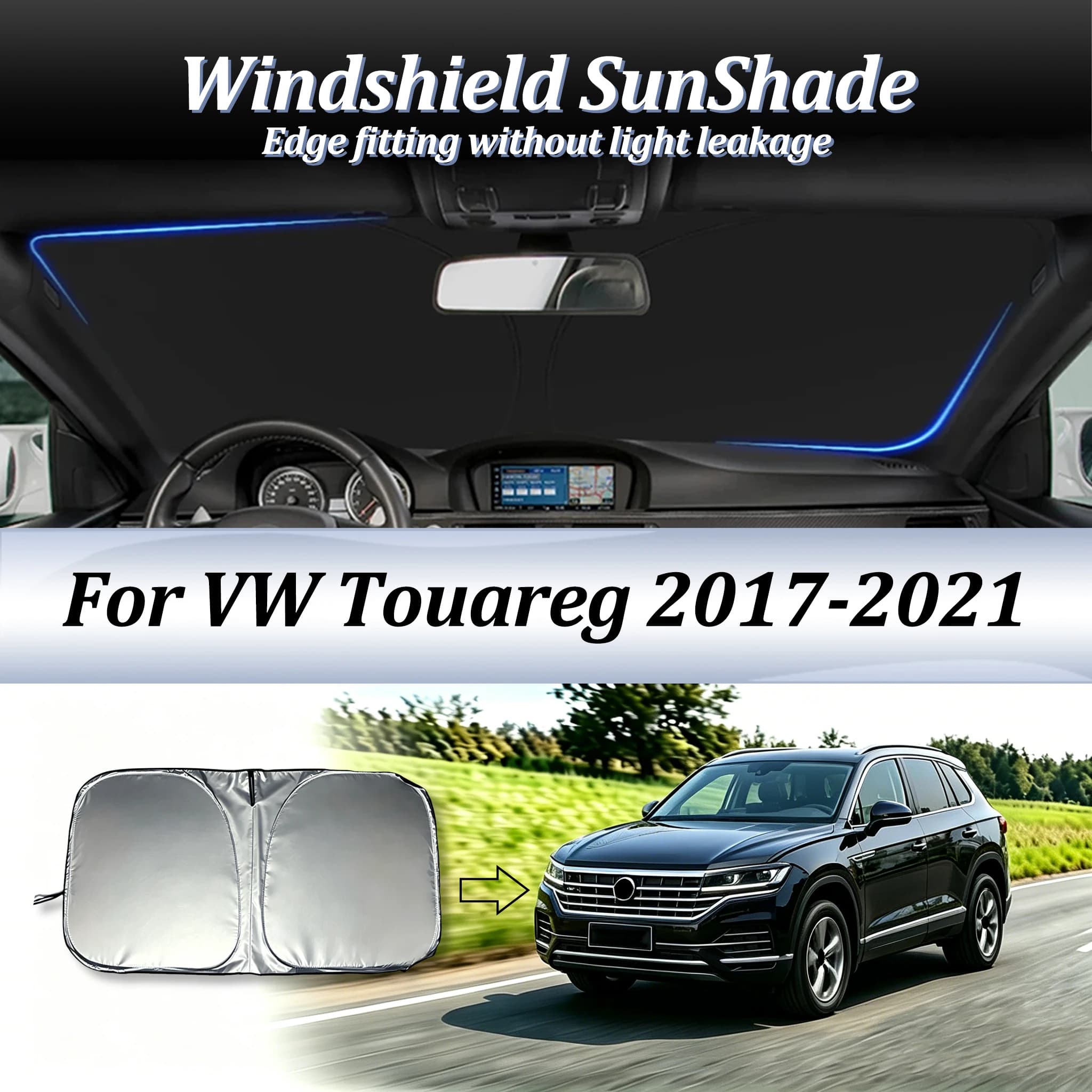 Car Windshield SunShade Auto Accessories Sun Shade Visor Foldable Anti-UV Protect Privacy For Volkswagen VW Touareg 2017-2021