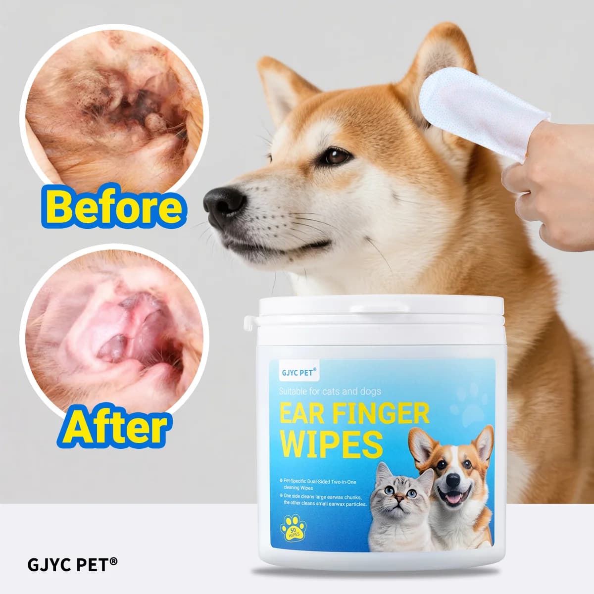 Salviette per la Pulizia delle Orecchie degli Animali Domestici, Doppia Texture 3D, Delicate e Non Irritanti, Usa e Getta, per Rimuovere Cerume e Odori, Cura e Toelettatura per Cani e Gatti