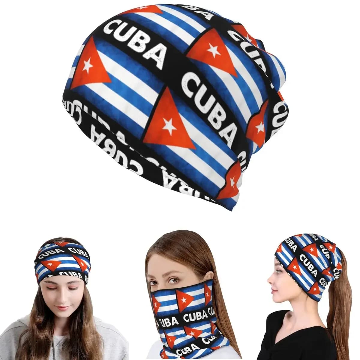 Cuban Cuba Country Flag Bandana Neck Cover Mask Scarf Multi-use Balaclava Beanies Hat for Men Women Adult All Season