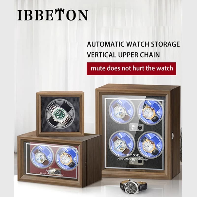 IBBETON Case Storage Luxury Watch Wind-up 1/2/4/6 Slot LED Light Night Mode Ultra-quiet Motor USB Power Automatic Watch Storage