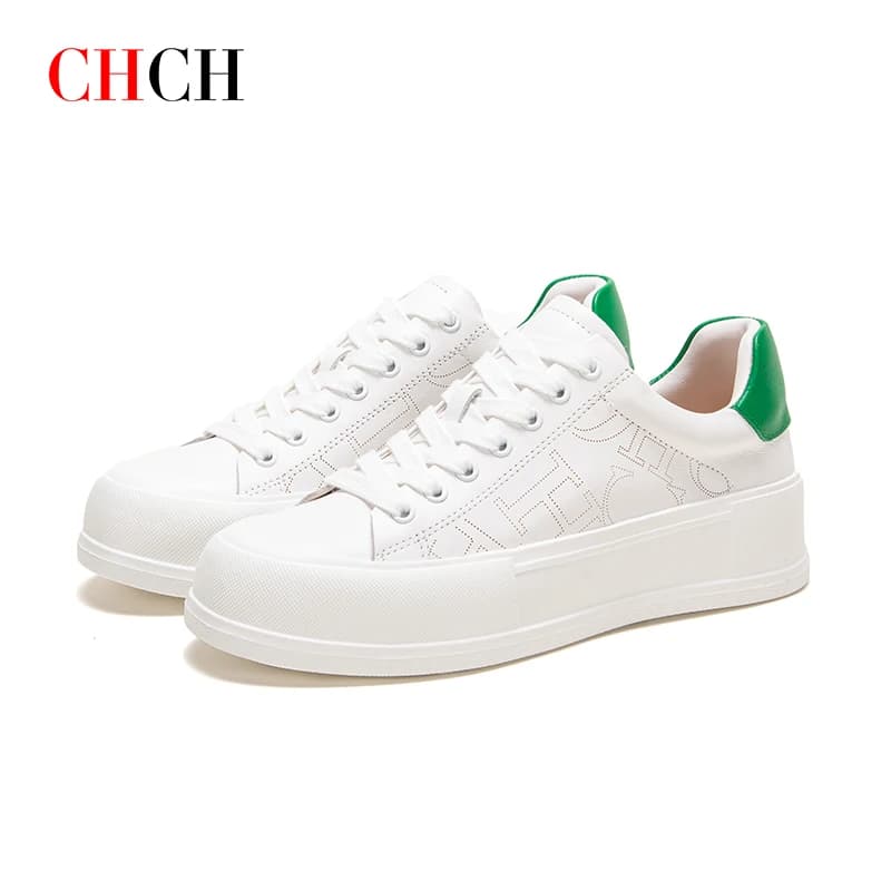 CHCH Scarpe sportive da donna Nuove scarpe bianche casual e comode Scarpe sportive resistenti all'usura in vera pelle con suola spessa