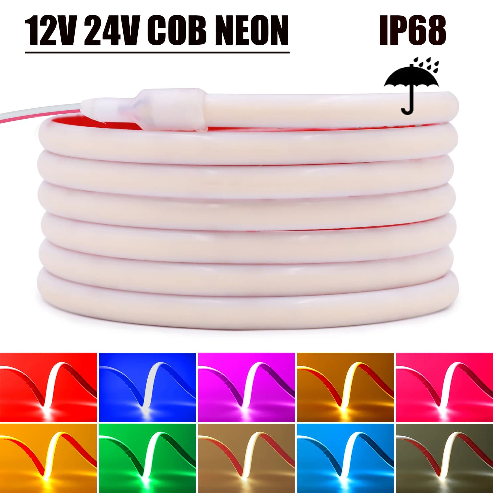 Striscia al neon COB impermeabile IP68 12V 24V 320Leds/M Bianco/Blu ghiaccio/Rosa/Giallo/Rosa/Rosso Decorazioni per la casa Nastro flessibile Corda LED Luce