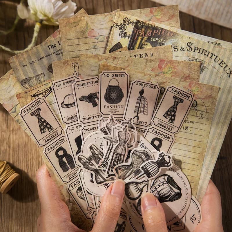 60 pcs Vintage Stickers+material paper Decorative Diary Scrapbooking handmade Planner Diy Junk Journal Supplies Set