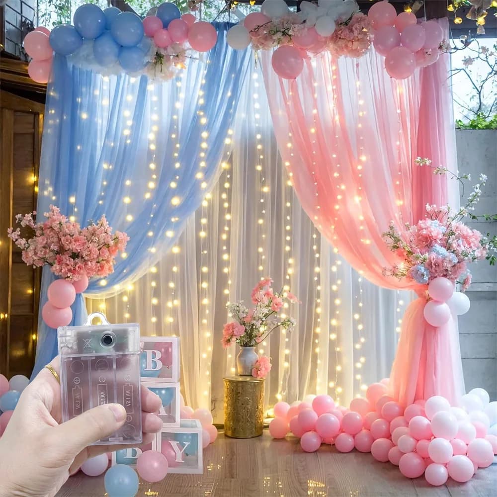 Luci a tenda a LED a batteria con 8 modalità per feste, matrimoni, Natale, decorazioni da giardino, luci fatate per casa e stanza