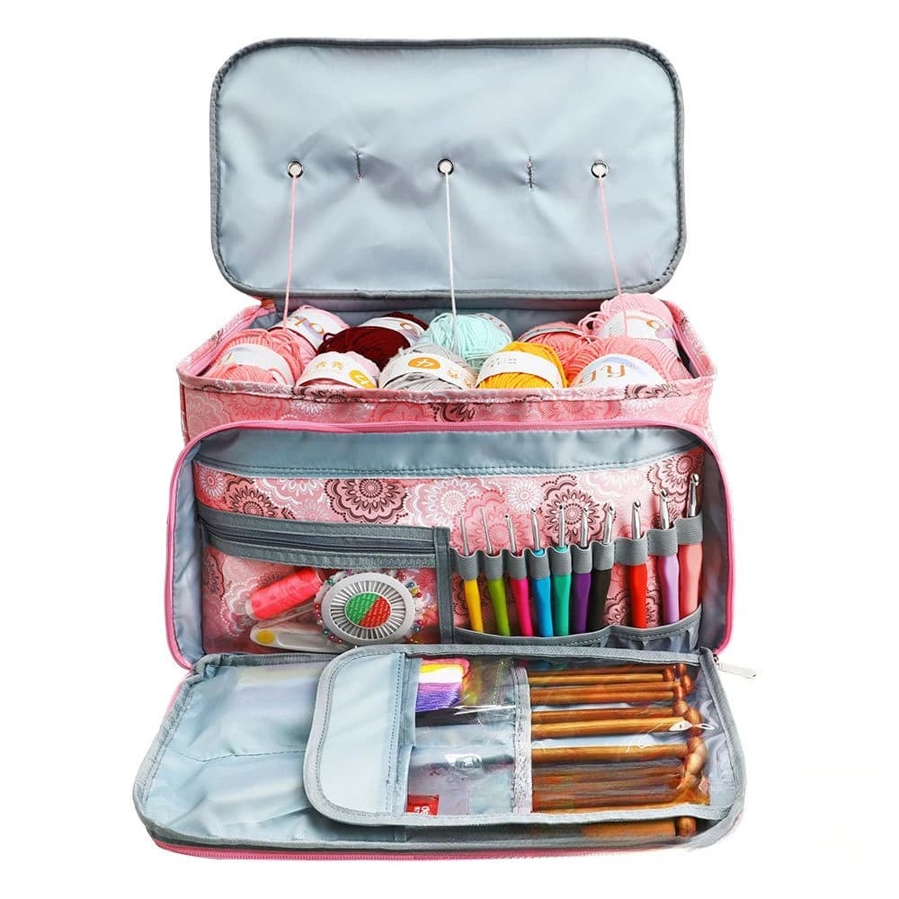 Borsa per maglieria in filato per ago fai-da-te Porta artigianale Tote Organizer Storage Borsa per uncinetto Borsa portaoggetti quadrata vuota