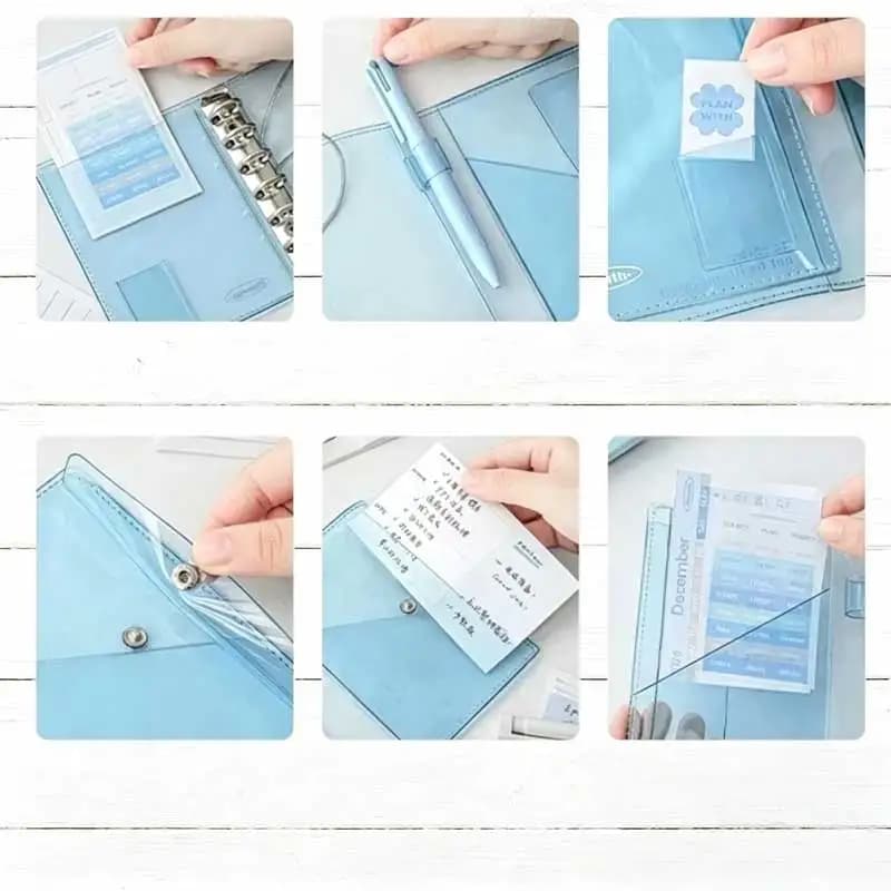 Portable A7 Refillable Notebook Tri-Fold PVC Loose Leaf Notebook Clear Thin Accordion Journal Aesthetic Pocket Planner