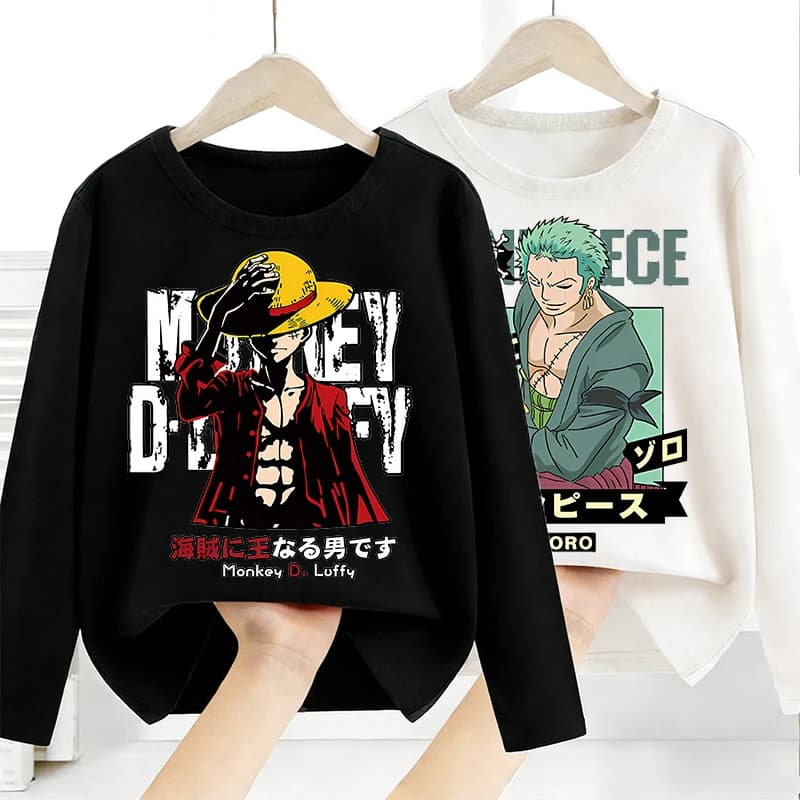 One Piece long sleeve t-shirt with anime print, underwear for children and boys, fashionable t-shirt, kids pullover, autumn spring clothing