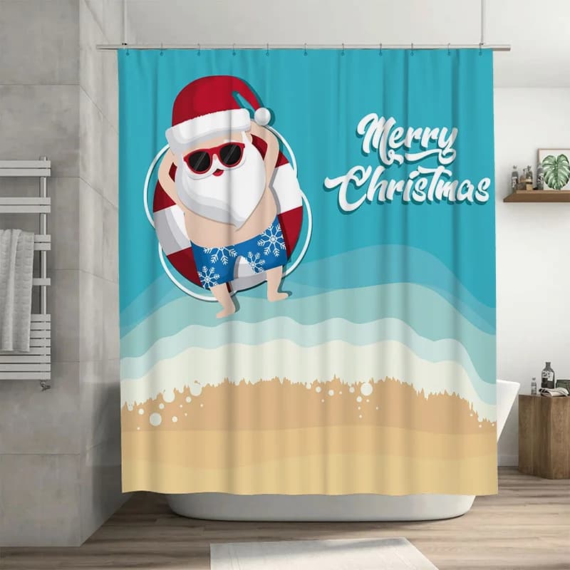 TU Babbo Natale Tenda da doccia da spiaggia Decorazioni tropicali per le vacanze di Natale Set da bagno festivo Decorazioni per la casa impermeabili Regalo