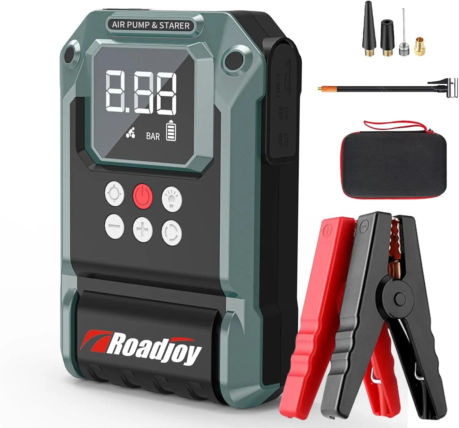 Avviatore di emergenza per auto 4000A con compressore d'aria 150PSI, amplificatore batteria 12V, gonfiatore portatile per pneumatici e luce a LED