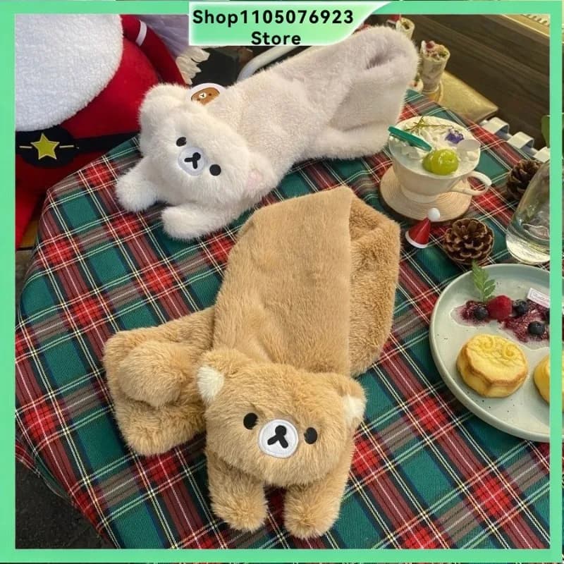 Anime Rilakkumassa Scarf Kawaii Cartoon Anime Japan Plush Thickened Scarf Cute Lovely Furry Keep Warm Birthday Christmas Gifts