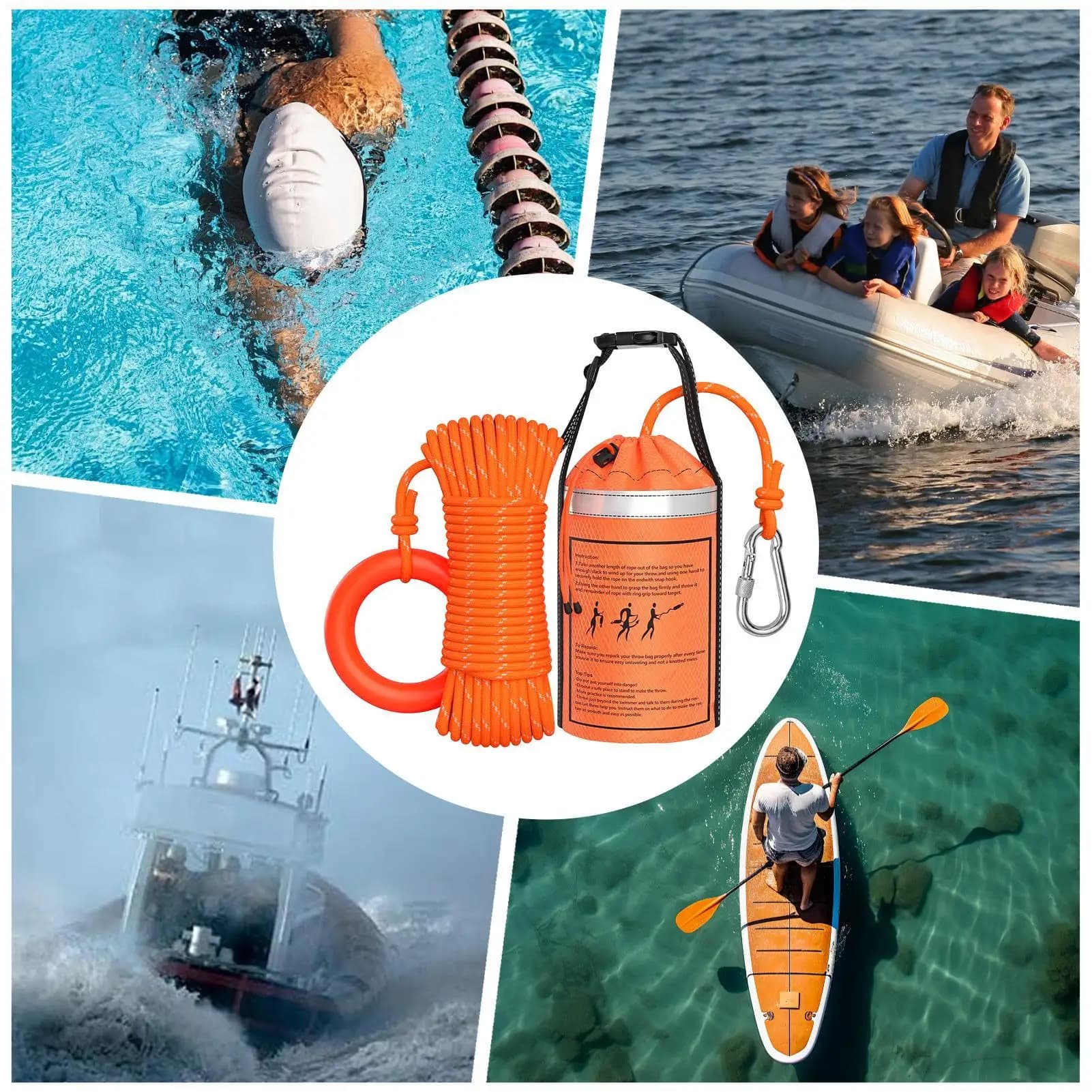 Throw Bag for Water Rescue Marine Rope 15M Multipurpose Throwing Line Floating Rope for Canoeing Rafting Paddling Boating Kayak