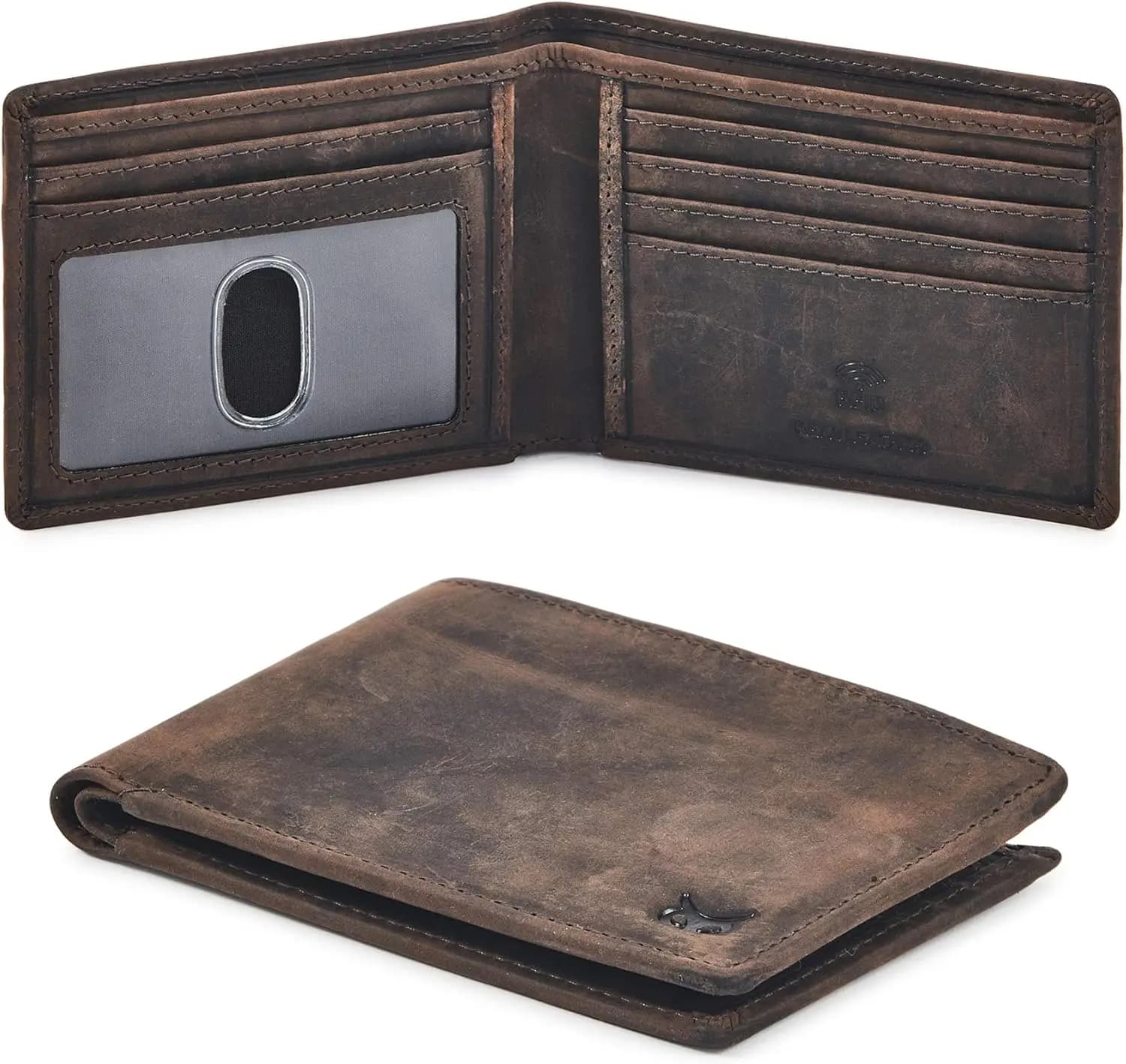 Portafoglio bifold da uomo in vera pelle con blocco RFID Portafoglio sottile con tasca frontale con finestra identificativa sottile ed elegante in confezione regalo