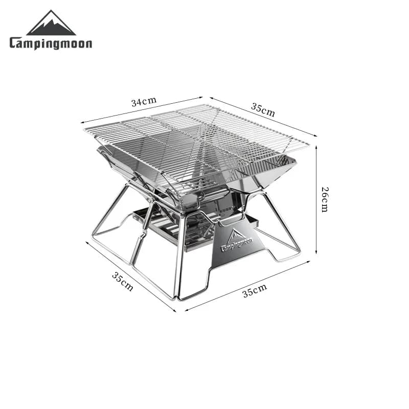 CAMPINGMOON MT-2 Grill Barbecue Folding Stainless Steel Portable, Camping and Picnic Barbecue Equipment
