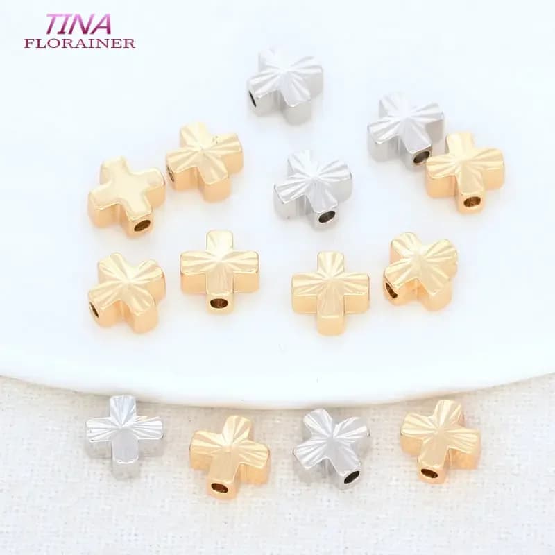 20 PZ 6 MM 14 K Color Oro Ottone Placcato Forma di Croce Perline Del Distanziatore Piatto Braccialetto Perline di Alta Qualità Accessori Gioielli Fai Da Te