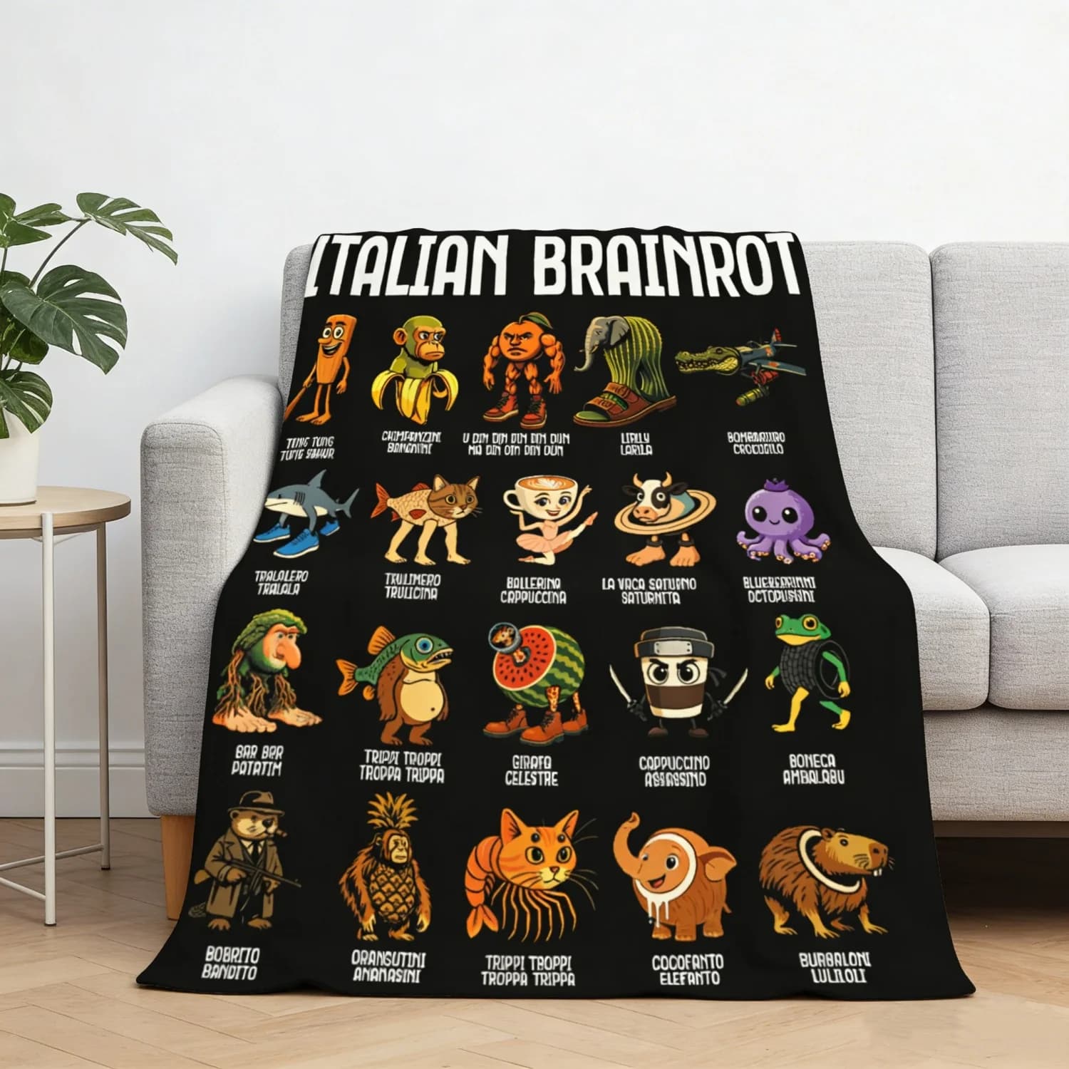 Coperta premium dal design italiano Brainrot, traspirante, accogliente, per tutto l'anno, idea regalo, coperta con stampa, ultra morbida per la decorazione domestica