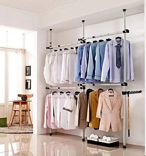 Clothes rack Self-supporting clothes hanger Portable interior hanger Instruments Adjustable DIY coat rack for heavy loads 3 P