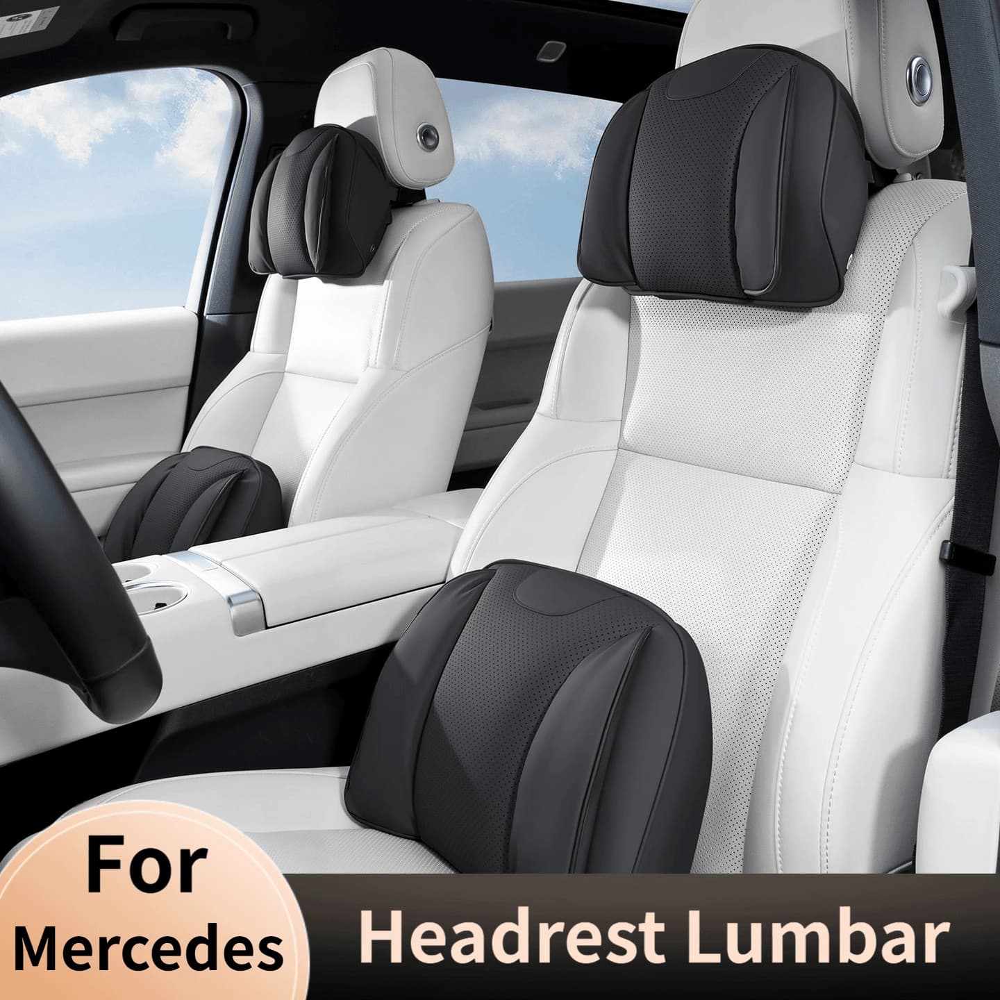 Leather Headrest Lumbar Support Set For Mercedes‑Benz C E S‑Class GLA GLB GLC GLE EQC EQE EQS E300 C260 Comfort Car Neck Pillows