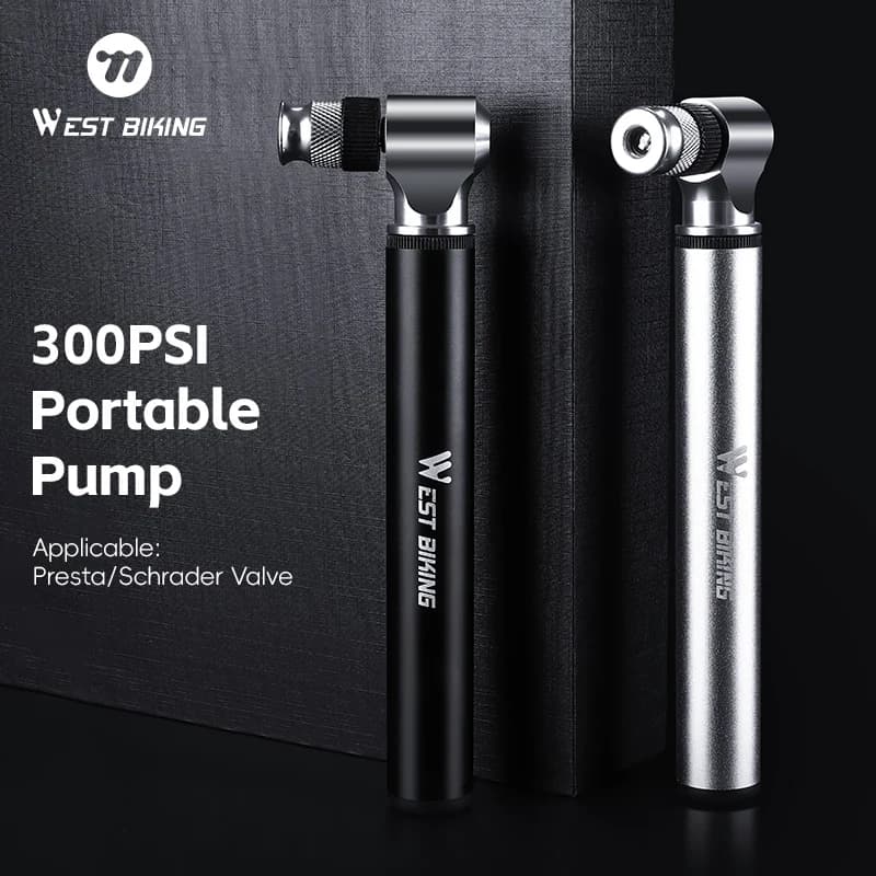 WEST BIKING Pompa da bicicletta portatile 300PSI Pompa ad aria per bici ad alta pressione Gonfiatore per pneumatici per bici Valvola Schrader Presta Pompa a mano per ciclismo