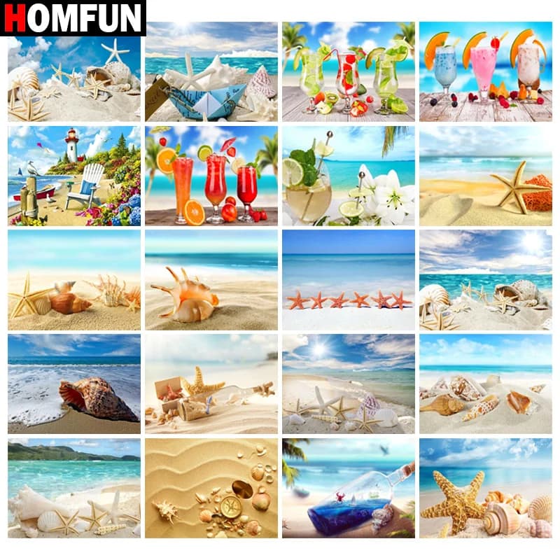 HOMFUN Diamond Painting Cross Stitch "Scenery Shells Beach" 5D DIY Diamond Embroidery Full Square/round Rhinestone Of Picture