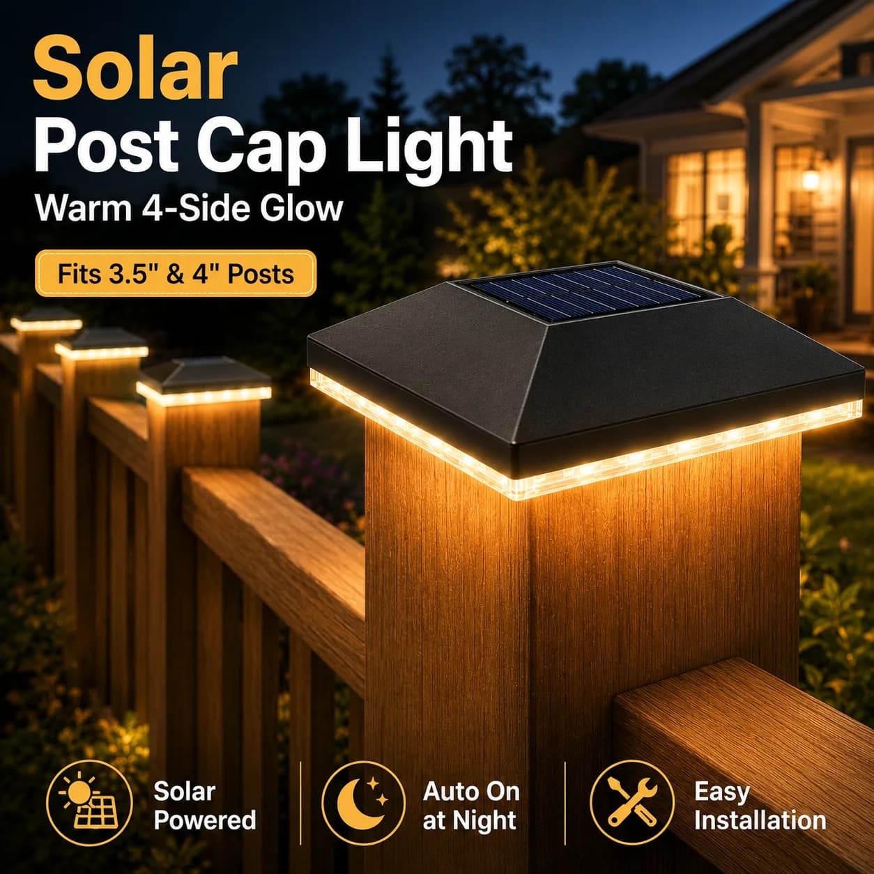 Confezione da 2 Luci Solari a 24 LED per Pali, Illuminazione su 4 Lati, Impermeabili per Esterni, per Pali da 3,5/4 Pollici, per Patio e Giardino
