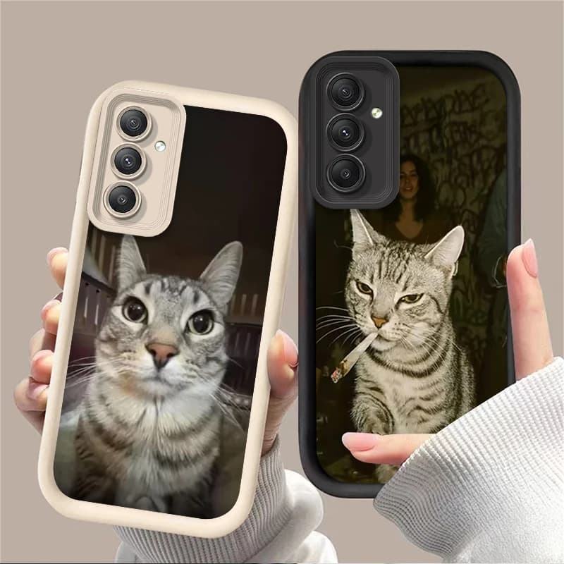 Cover per Telefono con Gatto Trendy che Fuma per Samsung Galaxy A54 A05 A05S A34 A24 A14 A53 A33 A23 A13 A52 A52S A32 A22 A12 A71 A51 A31 A50
