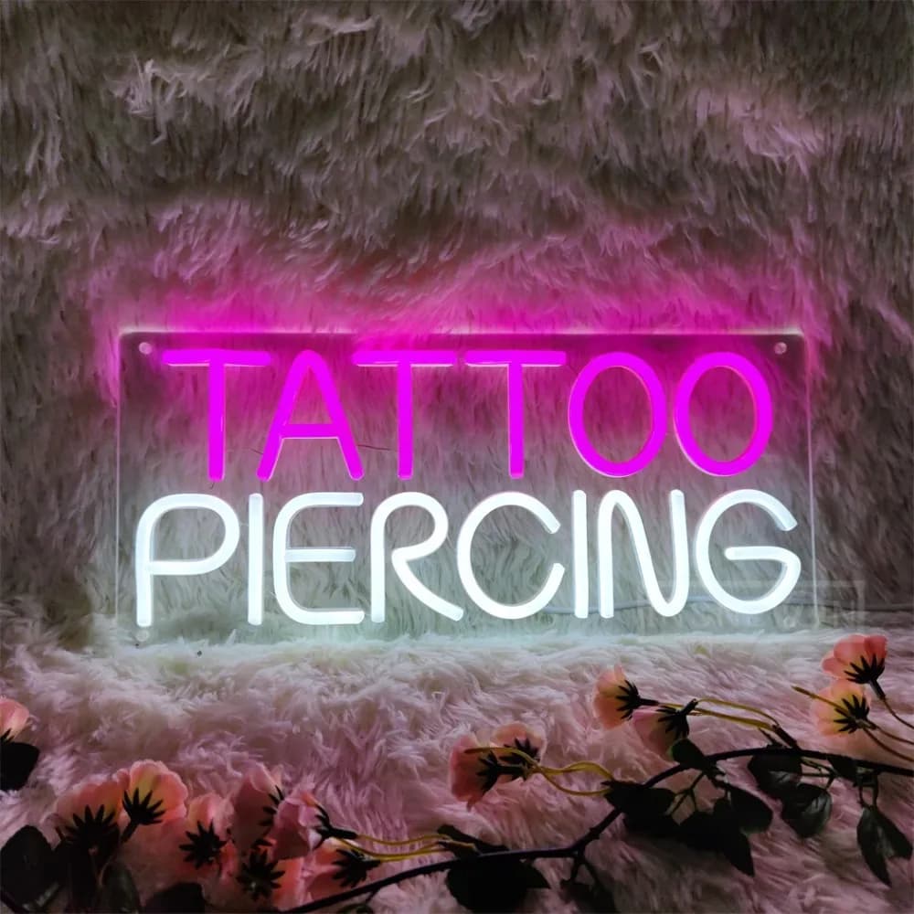 Insegna al Neon LED per Tatuaggi, Luce Rosa, Placca da Parete, Decorazione Interna USB per Salone di Piercing e Studio di Bellezza