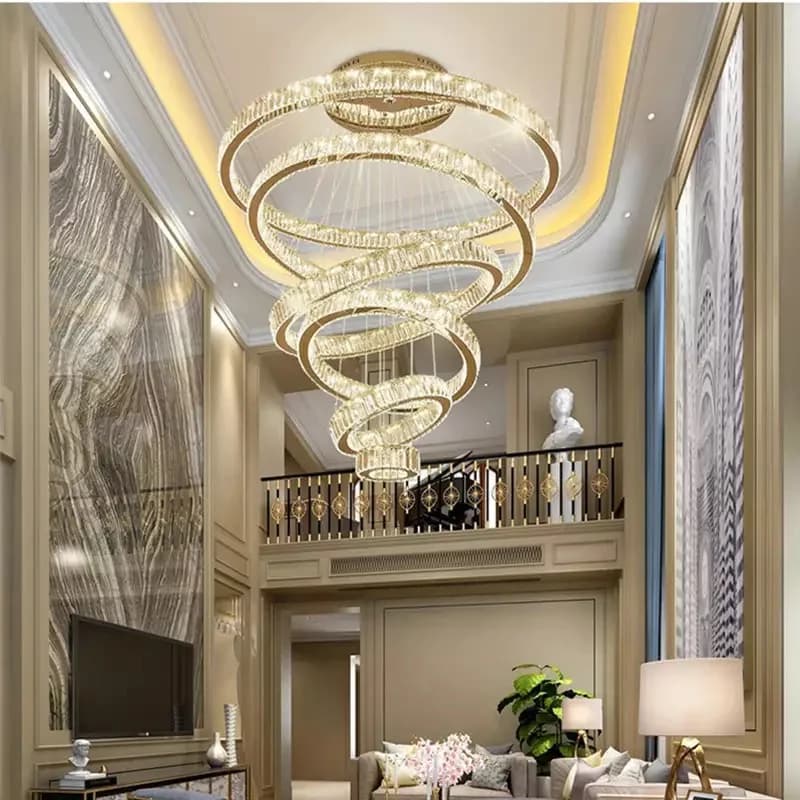 Hotel Negozio Sala Lampadari di lusso Soggiorno Villa Vuoto spazio Tromba delle scale Lampade a sospensione moderne Anello di cristallo Luci a LED per la casa