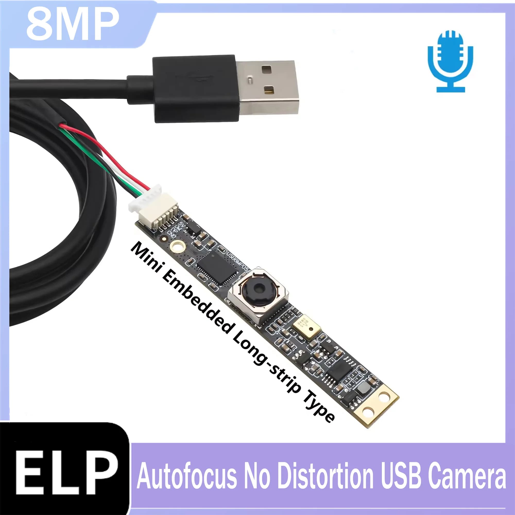 ELP 8 MP Mini webcam USB camera module with automatic focus with wide-angle lens without distortion for Windows Mac Linux laptop PC