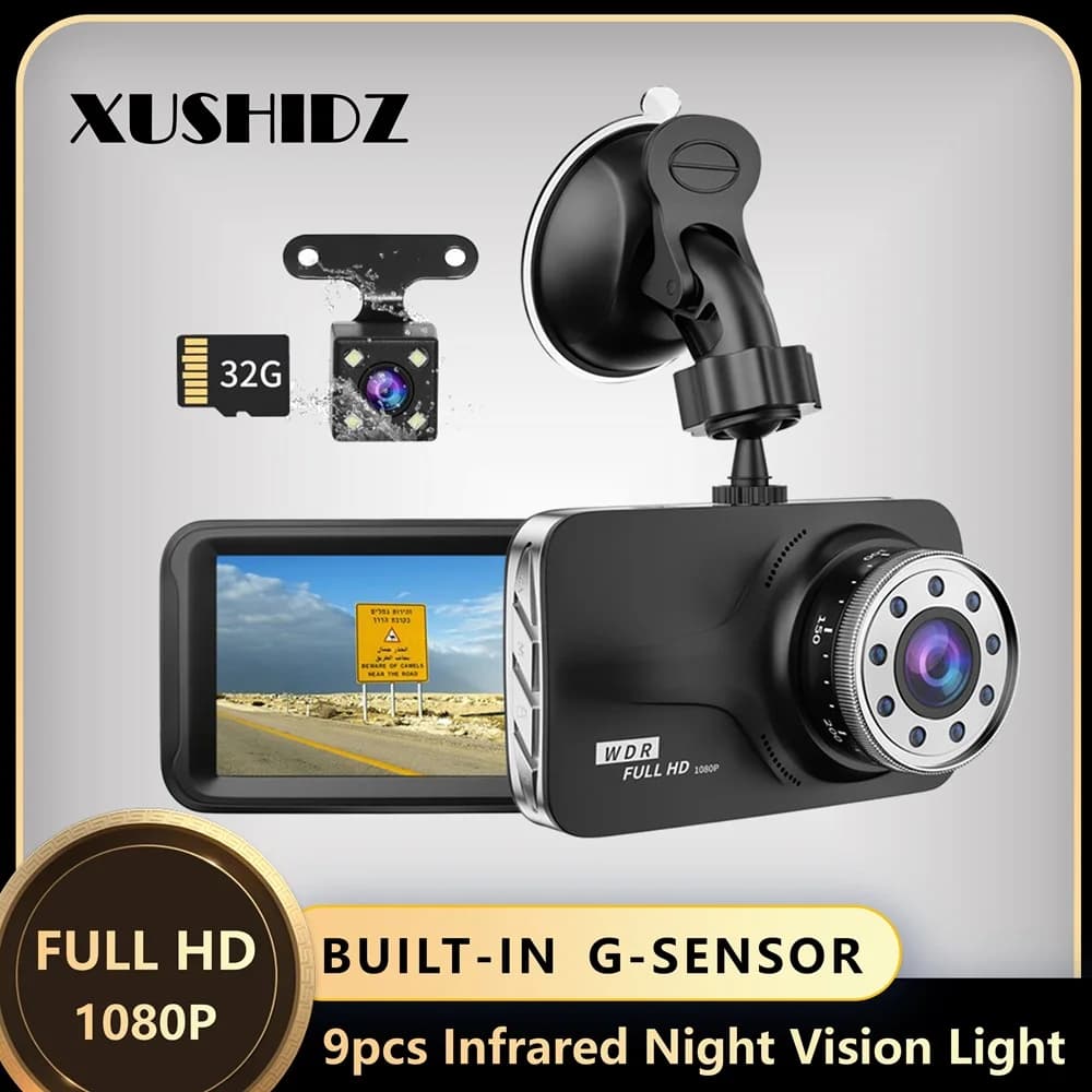 XUSHIDZ Q28 1080P Dash Camera G-sensor Night Vison dashcam Registratore per veicoli Telecamera per auto grandangolare da 170 gradi DVR a doppio canale